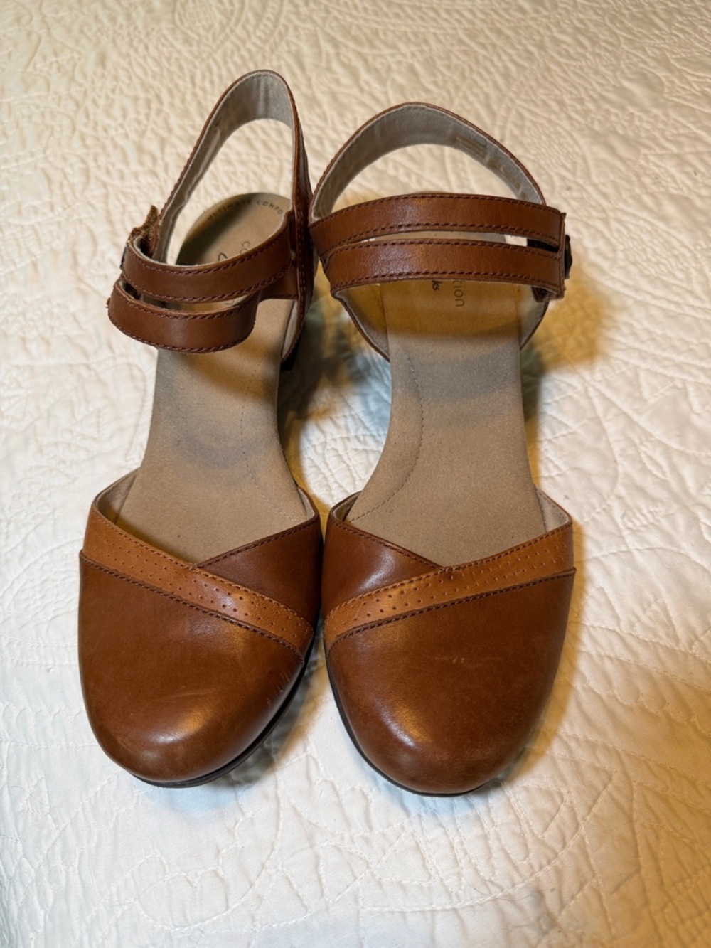 Clark’s Brown Leather Ankle-Strap Closed-Toe Heels